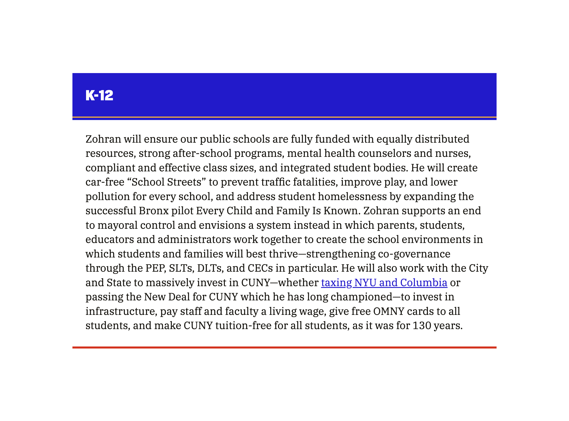 Full text of Zohran Mamdani's K-12 platform on his website as of 2025 06 26.