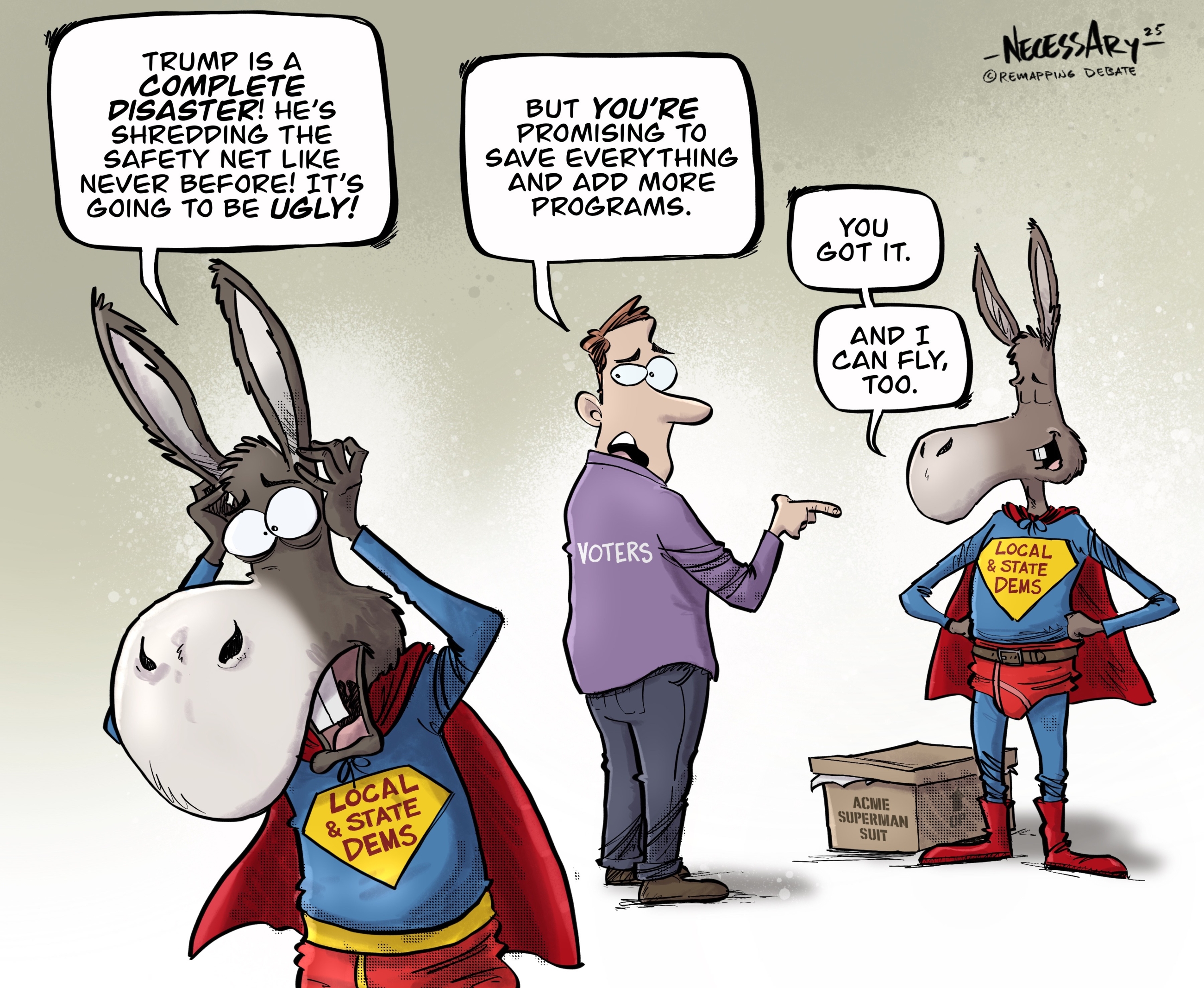 Editorial cartoon shows two sides of Democratic message