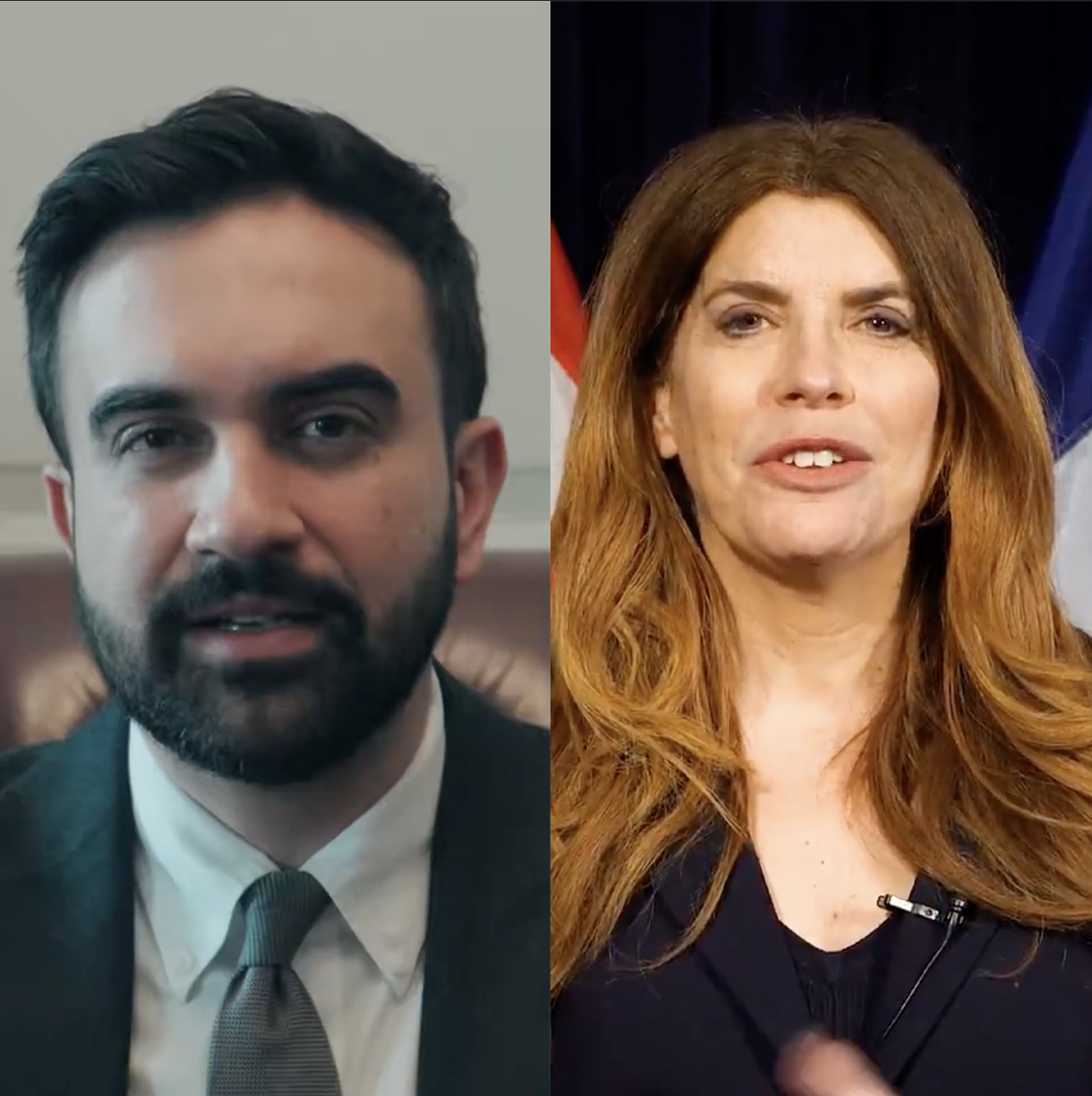 Side-by-side photos of Mayor Mamdami and Council Speaker Menin